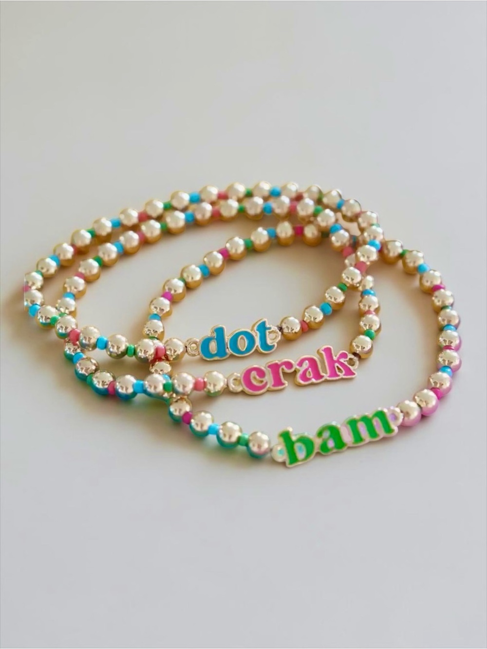 Mahjong Dot Crack Bam Rainbow Beaded Bracelet Set Stretch Stack NWT